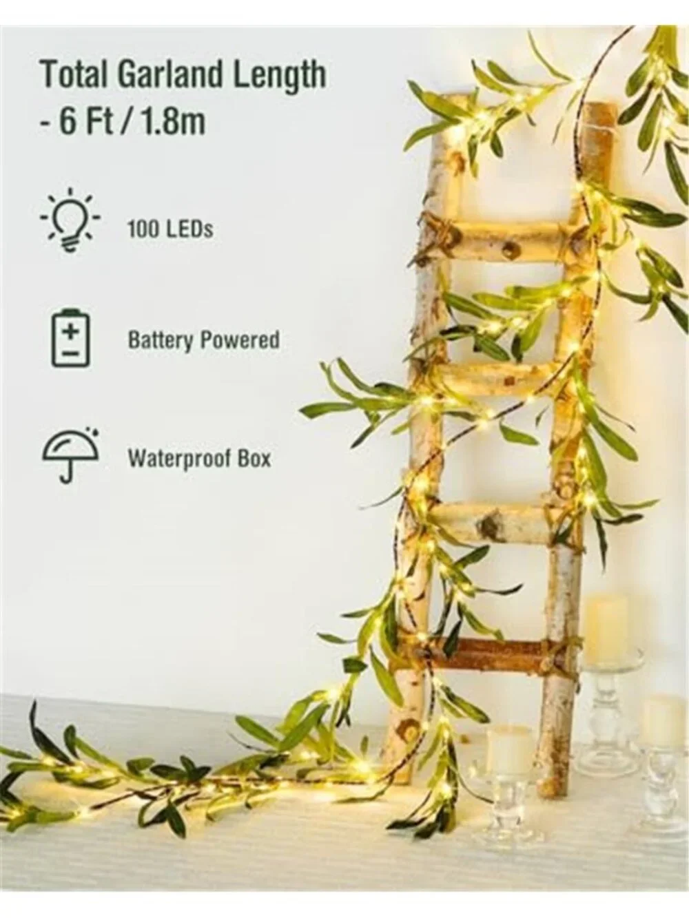 Lighted Olive Garland 6FT LED Artificial Greenery Mantel Table Decor Battery